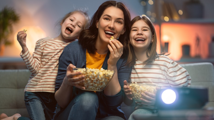 family watching television together