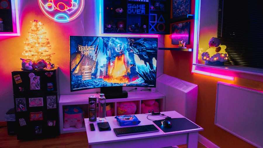 gaming setup with RGB lighting